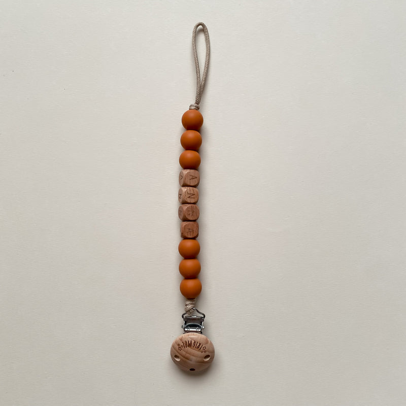 Pacifier clip with name - wood